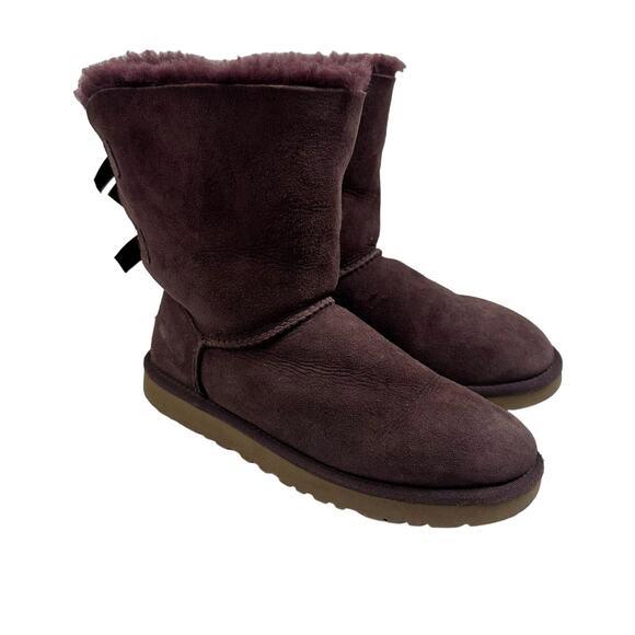 Ugg Bailey Bow Purple Mid Boots Sheepskin Suede Shearling Size 7 - Picture 1 of 14